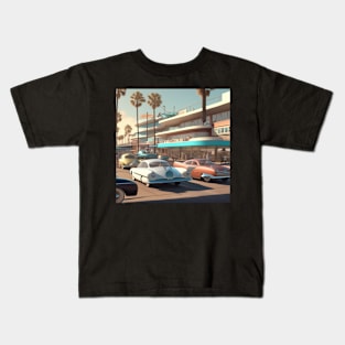 A Retro-Futuristic image of a Califonia Beach City Kids T-Shirt